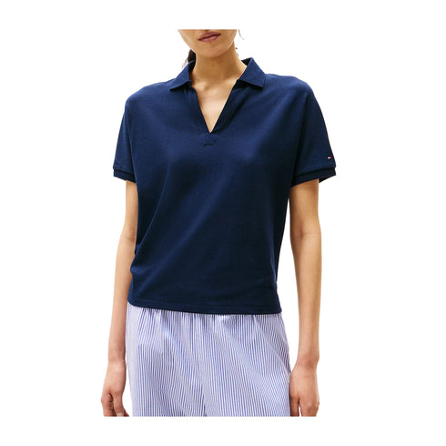 Tommy Hilfiger Polo Polo Donna Relaxed fit scollo a V Blu - Francavilla Moda